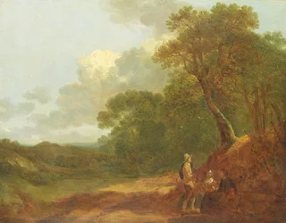 Wooded Landscape with a Man Talking to Two Seated Women